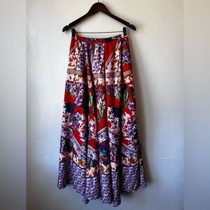 Cupio Red and Blue Pleated A-Line Maxi Skirt​